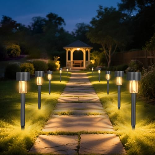Beuaati Solarlampen für Außen Garten, 12 Stück Warmweiß LED Solarleuchten für Außen, IP65 Wasserdicht Solar Wegeleuchten, Solar Gartenleuchten für außen Garten, Terrasse, Balkon, Wege, Rasen