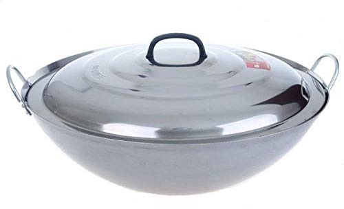 YNIYUJKL Pentole E Padelle da Cucina Padella, Padelle Antiaderenti Wok Binaurale Fornelli A Gas Spessi Wok A Fondo Tondo Wok Manuale, Adatto per Ristoranti Banchetti Pad,with Lid-50CM