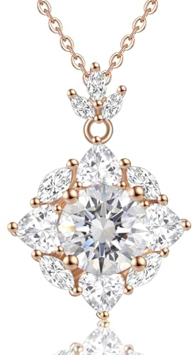 FEIKFEIZ Collana da donna con ciondolo in moissanite, diamanti coltivati in laboratorio da 2 CT, placcato in oro rosa 18 carati, regalo di gioielli, la collana è impermeabile.