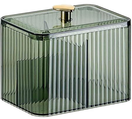 SEIWEI Contenitore per cotton fioc, in plastica trasparente con coperchio, per dischetti di cotone e strumenti per il trucco, organizer a 2 scomparti per bagno, piano di lavoro, camera da letto (verde