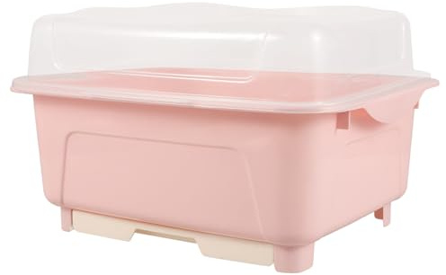 CLISPEED Caja Organizadora De Vajilla Pequeña Rosa Con Tapa, Escurridor De Platos y Cubiertos De Pp, Almacenamiento Compacto Para Utensilios De Cocina, Adecuado Para Armario y Uso Doméstico