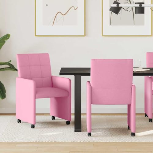 Mandloder Esszimmerstühle mit Rollen, 2er Set, Rosa Stoffbezug, ergonomisch, 58x65x94cm, für Küche & Esszimmer, drehbar, bequemes Sitzen, Moderne Polsterstühle mit Armlehnen, einfache Montage