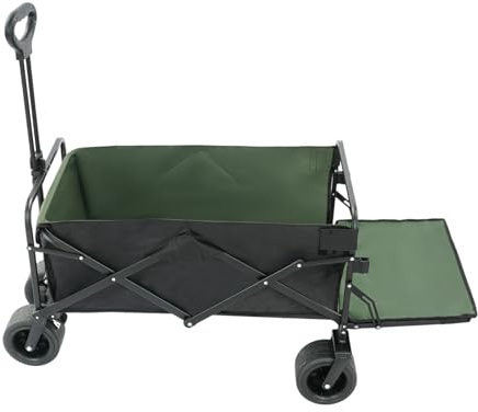 ROMYIX Bollerwagen Faltbar All-Terrain Rädern mit Bremse,Seitentaschen,Verstellbarem Griff, 183L Fassungsvermögen,Faltbarer Heckklappe,150kg Tragkraft Handwagen für Camping, Garten und Strand