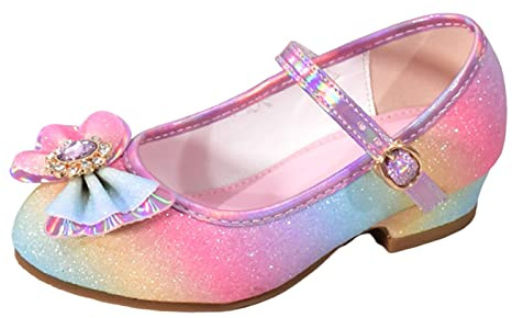 Barnens prinsesskor: kvällsskor med fjäril prinsesskor strass glitterskor regnbågspumps justerbart spänne rem klädskor ballerina skor eleganta högklackade skor, ROSA, 35 EU