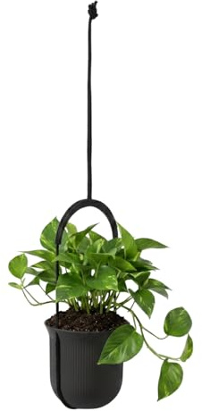 LAMELA Kunststoff Blumenampel höhenverstellbar, Ø 18 cm, 2,3 L - Schwarz | Gestreiftes Muster, Schnur individuell anpassbar, Wand- oder Deckenmontage, UV- und wetterbeständig