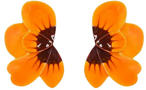 Vibrant Pansy Drop Earrings for Women, Gold Plated Statement Jewelry, Bold Orange Floral Earrings Nature-Inspired Jewelry, Perfect for Spring, Summer & Everyday Style