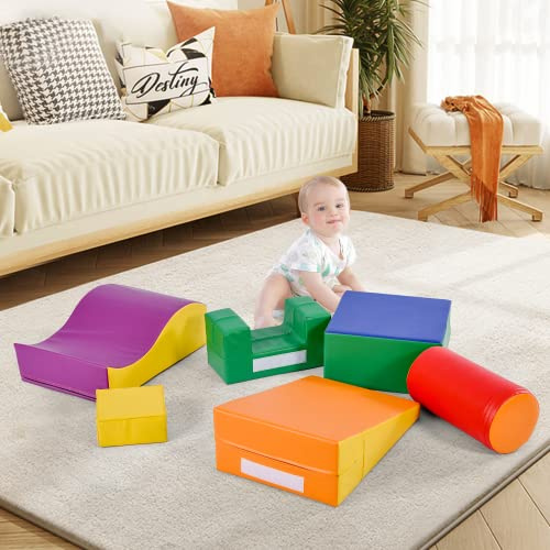 Lot de 6 blocs de construction en mousse, avec escalier et toboggan, grands blocs souples pour enfants, parc d'escalade, jouet d'intérieur, cubes de motricité, blocs souples étanches à partir de 1 an