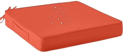 JORTUIO Stuhlkissen Outdoor -Terrassenstuhlkissen für Gartenmöbel -Wasserdicht Sitzkissen mit Bändern - rutschfest - Abnehmbar - Esszimmerstuhl Stuhlauflage(Orange,48x48x8cm)