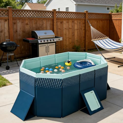 Piscina pieghevole per adulti, in plastica rigida resistente, non gonfiabile, per giochi d'acqua estivi in giardino e cortile, 1,6 m, dimensioni totali