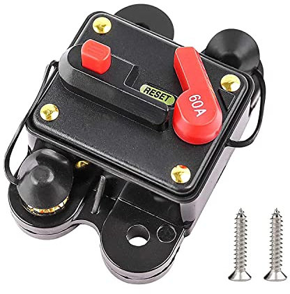 RED WOLF 60 amp Car Circuit Breaker Fuse Holder for Stereo Audio Car Marine DC 12V-48V 60A Inline Circuit Breaker with Manual Reset Inverter