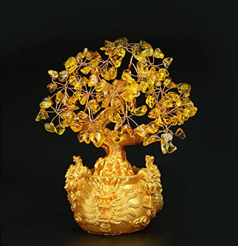 Lucky Money Tree Chinese Gold Barren Crystal Fortune Tree Ornament Wealth Ornament Home Office Tischdekoration Tabletop Crafts,16x8x19cm 2,China