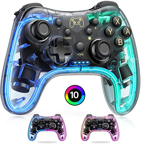 HASACOOL Switch Controller, Switch Pro Controller mit Transparent/Leuchtend/Aufwecken/App-Steuerung, Wireless Controller Kompatibel mit Android/IOS/PC, Controller Switch für Switch/Lite/OLED