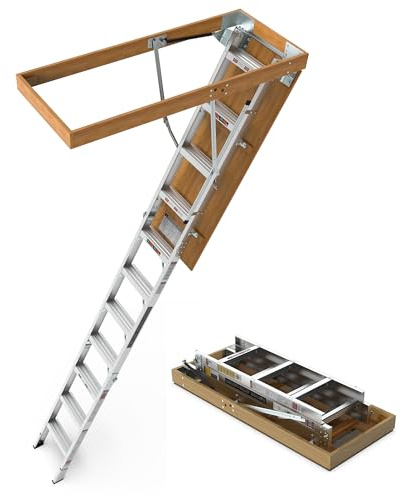 Aluminum Attic Ladder Pull Down Loft Stairs Folding Ceiling Ladder for Attic Access Door, Manual Lifting, for 7'8-10'3 Ceiling Height, 22 1/2 x 54, 375 lbs Capacity