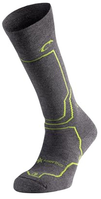 LURBEL Peak Six, Ull Sockor, Termisk Strumpa, Ski Socka, Hög Strumpa, Anti-Blåsor Strumpa, Vinterstrumpor, Skidstrumpor. Unisex, Grå/Pistage, Small