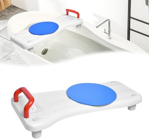 HENGMEI Tavola Vasca da Bagno per Anziani, Tavoletta da Bagno Ausilio per L'accesso Alla Vasca, Sedile in Plastica Regolabile con Portasapone e Maniglione, Sedile Girevole a 360º, Maniglia Rossa