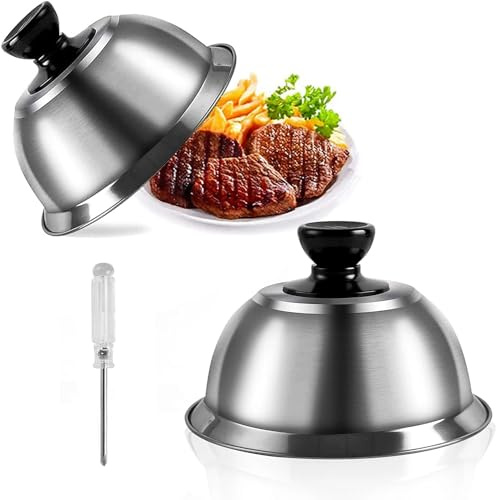 2 Stück Burgerglocke, Edelstahl-Burgerdeckel, 16x9cm Burgerglocke mit VerbrüHungsschutz, Burgerdeckel zum Grillen und Teppanyaki