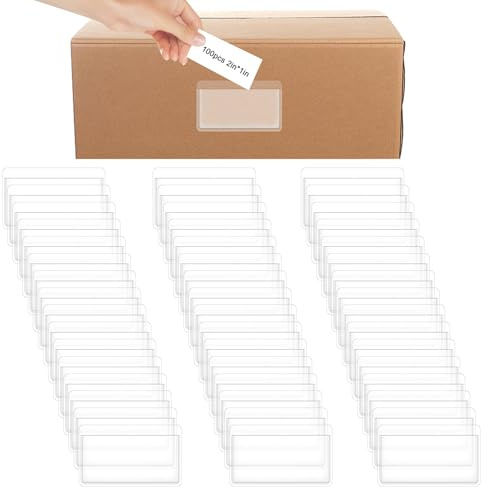 100 Pieces Porte Etiquette Adhesif Transparent pour Carte d'Indexation pour Organisateur de Rangement Porte Etiquettes en Plastique Étiquettes pour Dossiers de Placard bac de Rangement