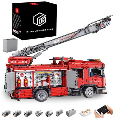 KYLON Technik Feuerwehr LKW mit 6 M0T0REN, 5133 Teile Technik LKW Feuerwehrauto mit Kranarm ModeII Bausatz Kompatibel mit MOC Feuerwehr