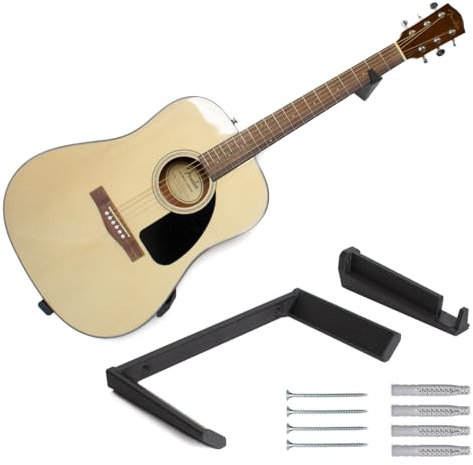 CrunchyWorks geneigter verstellbarer anpassbarer schräger Akustikgitarren Halter, Wandhalterung Bügel Haken mit Montageequipment, Wandhalter Gitarrenständer, Schwarz (bis 11,5cm Tiefe)