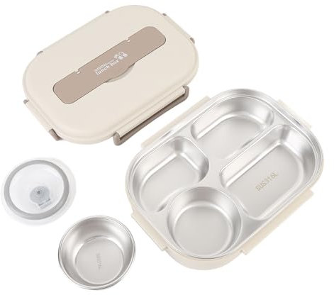 Lunch Container in Stainless Steel, Portable Lunch Box Reusable Reusable Reusable 1500 Ml with Tablespoon for Camping (Beige)