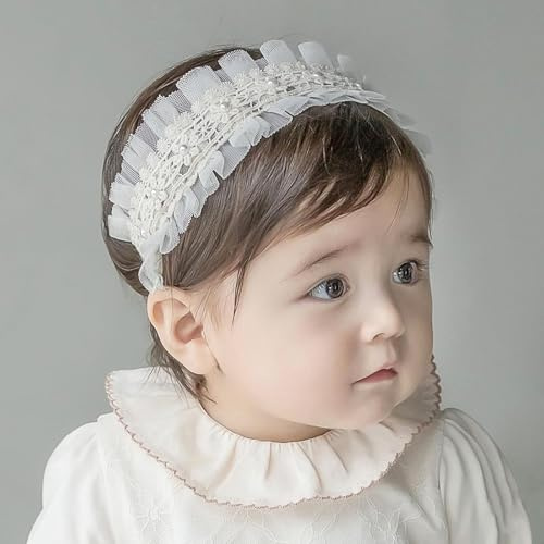 Baby flicka pannband vitt stretchigt pannband dubbel spets rosett hårband mjukt babyhårband nylon nyfödda hårsmycken baby presenter för nyfödda (vitt nät)
