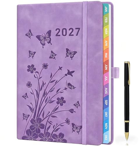 Terminplaner 2027 A5 Lavendel – Buchkalender 2027 A5 1 Woche 2 Seiten, Kalender 2027 Buchkalender, Agenda 2027 A5, Wochenplaner, Hardcover, 100gsm Papier