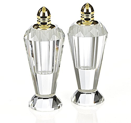 Badash Preston Gold Crystal Dining Salt and Pepper Shakers Set, 4 Inch | Decorative salt and pepper shakers set for kitchen counters, dining tables, holidays, weddings and housewarming gifts