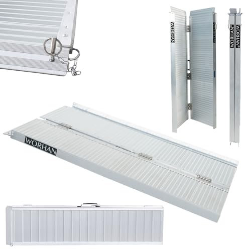 WORHAN Rollstuhl Rampe klappbar 272kg faltbar Rollstuhlrampe Mobil Aluminium 122cm ( 122 (einmal zusammenfalten) 1R4