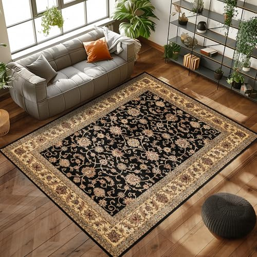 Orientmatta med klassisk design, vävd matta med orientaliska mönster för vardagsrummet, Färg: Svart, Storlek: 240 x 340 cm