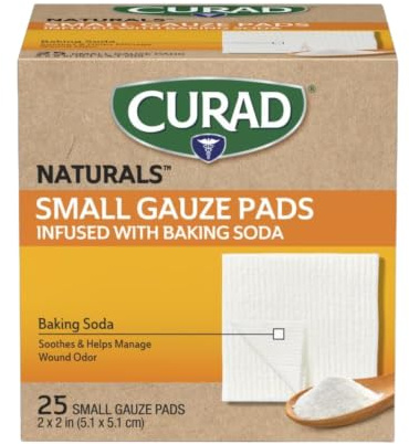 CURAD SoothePLUS Gauze Pads with ARM & Hammer Baking Soda, 2 x 2, 25 Count | First Aid Kit Essentials, 25 Individually Wrapped Sterile Gauze Pad Packages