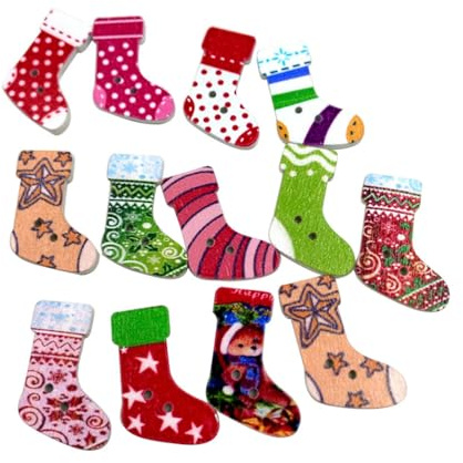 rosenice Weihnachtsknöpfe 50 Stück Bunte Holzknöpfe 30Mm Strumpf Design Bastelknöpfe Für Nähen Diy Handwerk Weihnachtsdekoration