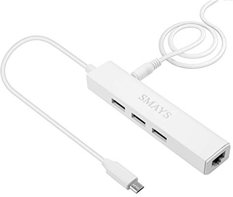 Smays Chromecast Adaptador Ethernet, Micro USB a RJ45 con 3 concentradores USB