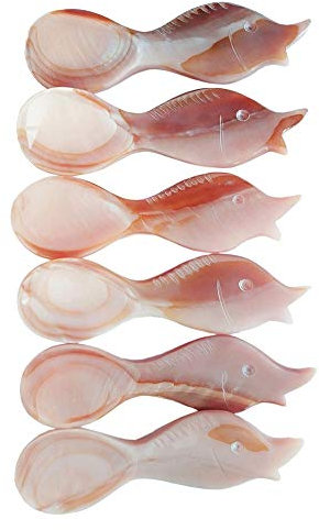 DUEBEL Cucchiaio Caviale a Forma di Storione, 8,5 cm x 2,5 cm Cucchiaino Uovo in Madreperla, Set da 6 Pezzi