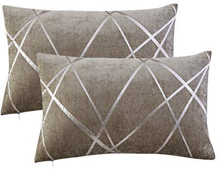 GIGIZAZA Marrón De Lujo Terciopelo Almohadon Cubre Caso, Confortable Funda de Almohada, Raya Decoración Fundas de Almohada para Sofá Cama Casa Decor 30x50cm Juego de Dos