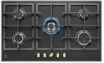 Electrolux KGS 9536 RN - Placa de cocción a gas (90 cm, acabado en fundición negra), color negro