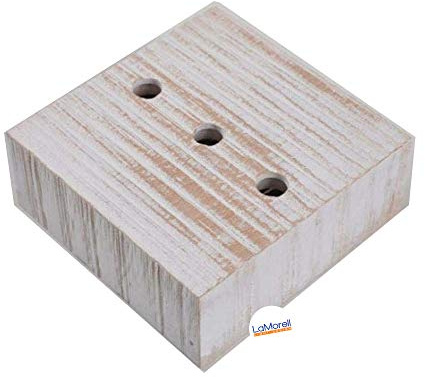 Baldachin | Abzweigdose | Verteilerdose zur Kabelabdeckung Ihrer Deckenlampe | Lampenkappe in holz eckig 100mm x 100mm - h 40mm inkl Zugentlastung | baldachin für alle Lampen geeignet. Weiß (3 Löcher)