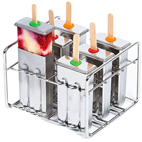 KITZINI Eis am Stiel-Formen aus Edelstahl BPA-frei & umweltfreundlich Wassereis Set, 6 Speiseeisformen mit Auslaufsichere Silikondichtungen, Popsicle