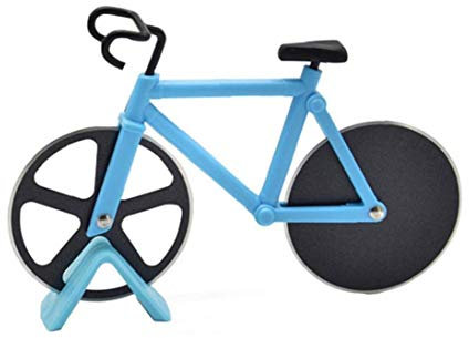 AMOYER Kreative Pizzaschneider Edelstahl-Pizza-Messer Zwei-Rad-Fahrrad-Form Pizzaschneider Praktische -