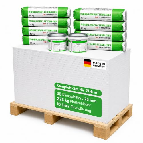 Klimaplatte 25mm Calciumsilikat Dämmplatte für innen | Kalziumsilikatplatten gegen Schimmel & Feuchtigkeit | nachhaltige Dämmung & Isolierung für Keller, Feuchtraum, Altbau, Wohnraum | Set für 21,6 m²