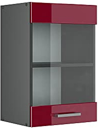Vicco Küchenglasschrank R-Line, Rot Hochglanz, 40 cm | 1 Tür · 1 Einlegeboden · Tiefe – 31 cm · ✓ Frei kombinierbar · ✓ Alles im Blick
