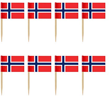 NUOBESTY 100Pcs Disposable Norway Flag Fruit Picks Creative Cocktail Decorative Plug Flags for Party Cake Steak Dining Bar Supplies