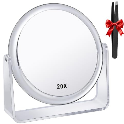 MKUMIR 20X/1X Magnifying Makeup Mirror Double Sided Vanity Mirror 360° Rotation Tabletop Mirrors Bathroom Mirror for Travel,Crystal-Style