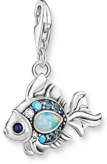 THOMAS SABO Charm-Anhänger Fisch mit blauen Steinen silber 925 Sterlingsilber, Geschwärzt