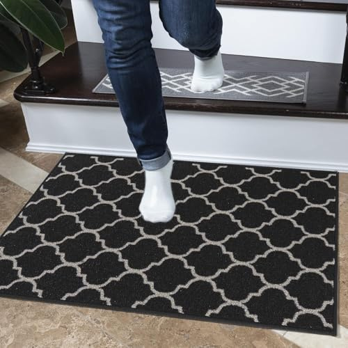 GULLAMBO Washable Door Mat Indoor 40cmx 60cm Black Non Slip indoor Mat For Floor - Front Doormats Inside Door Mat, Kitchen mats non slip waterproof washable Hallway Runner mats