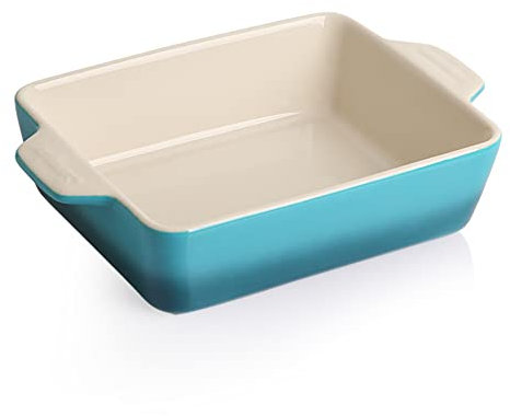 Sweejar Ceramic Baking Dish, Rectangular Small Baking Pan with Double Handles, 20 Oz for Cooking, Brownie, Kitchen, 6.5 x 4.9 x 1.8 Inches (Gradient Blue)