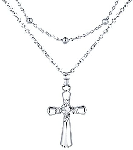 Lydreewam Keltischer Auge Kreuz Lebensbaum Schwester Unendlichkeit Herz Mond Stern Kette Silber 925 für Damen, Doppel Layered Halskette für Valentinstag Muttertag Geburtstag Weihnachten