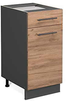 Vicco Küchenunterschrank Fame-Line, Goldkraft Eiche, 40 cm | Metall-Vollauszüge · Ohne Arbeitsplatte · Höhenverstellbare Füße · Metallgriffe · Soft-Close