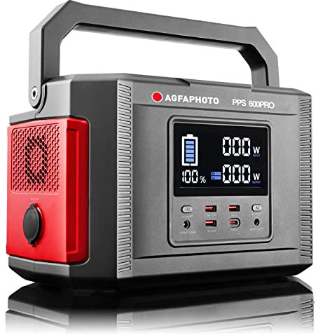 AgfaPhoto Powerstation PPS 600 Pro 644 Wh Power Bank Outdoor 650 Watt (1kW Spitze) Stromspeicher mit Steckdose, USB, LCD-Display Mobile Stromversorgung für Reisen und als Notstromaggregat