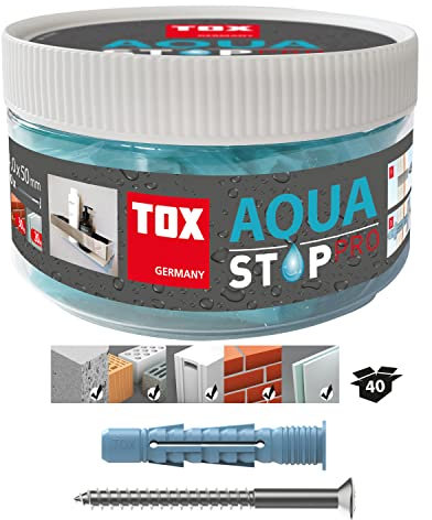 TOX Aqua Stop Pro, abdichtender Allzweckdübel 6/38 für Befestigungen an gefliesten Wänden und Böden, aus HDPE-Spezialkunststoff, mit Schraube 4x50 mm, 014271011