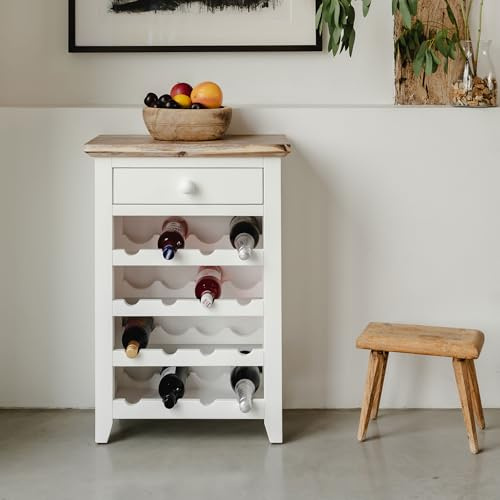 Statement Furniture Florence White Wine Rack with Drawer. Assembled Wooden Wine Console Sideboard Cabinet Cupboard